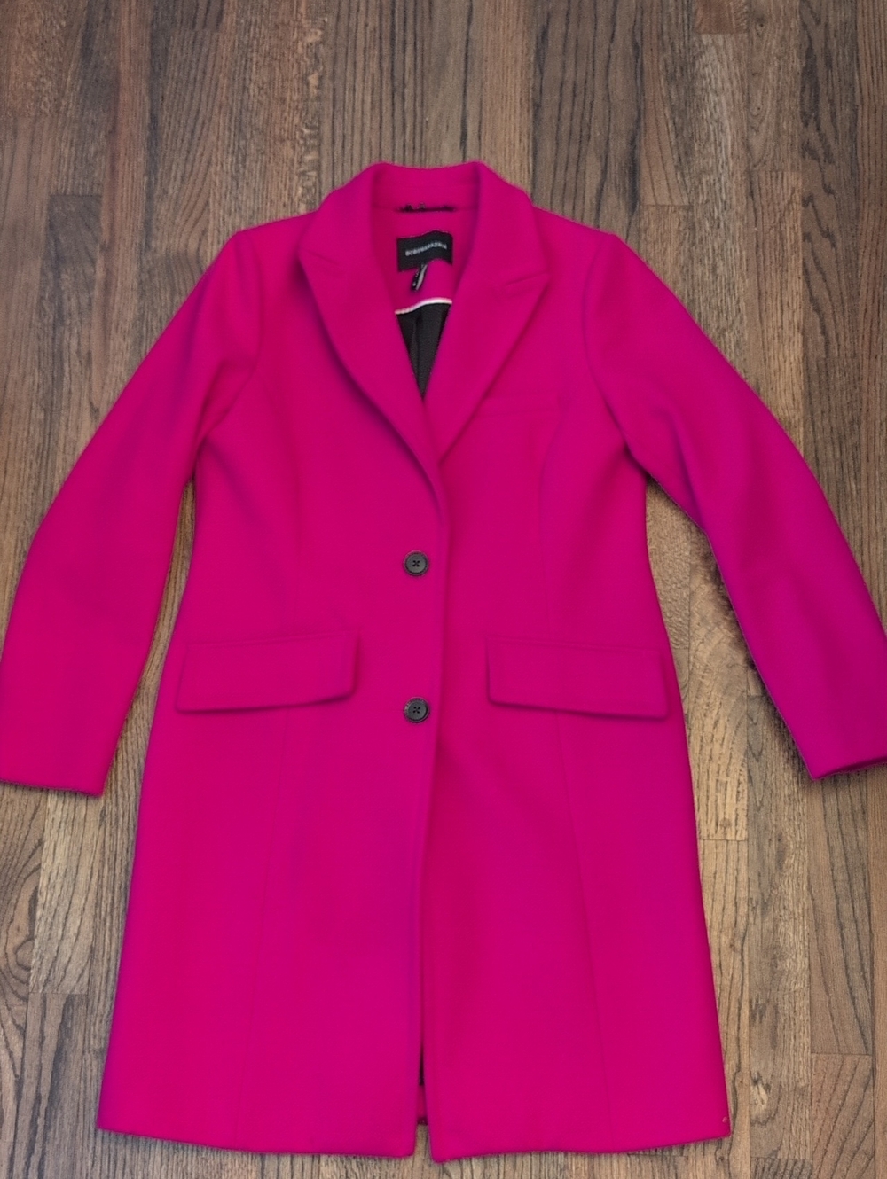 BCBGMaxAzria Hot Pink Wool-Blend Single-Breasted Pea Coat